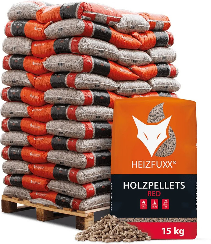 Heizfuxx Holzpellets Red – 975 kg Palette (65 x 15 kg Säcke)