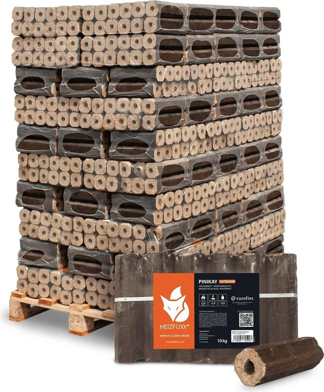 Heizfuxx PiniKay Octagon Hartholzbriketts – 960 kg Palette